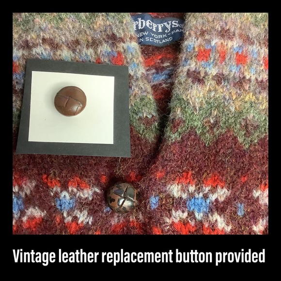 Burberrys Made in Scotland Fair Isle Wool Shawl Collar Sweater L Vintage 70s-80s - Picture 10 of 15